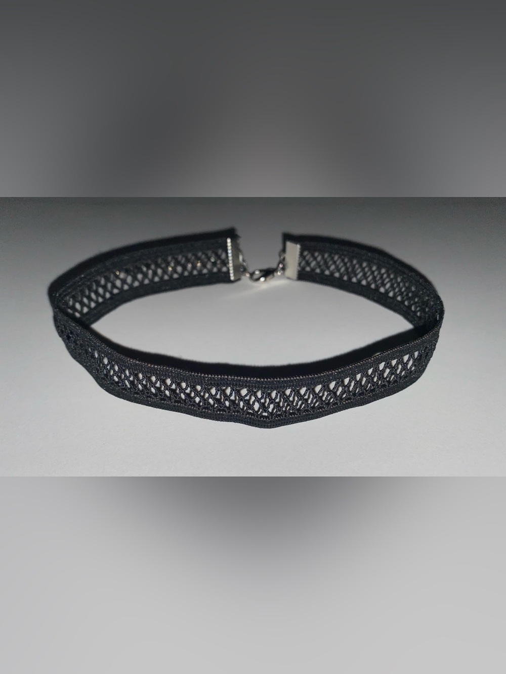 Pretty Little Thing Black Mesh Lace Stretch Choker with Silver Accent
